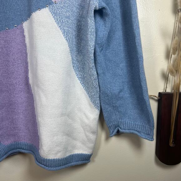 Women's Lrg Alfred Dunner Victoria Falls Crewneck 3/4 Sleeve Colorblock Sweater - Picture 4 of 5